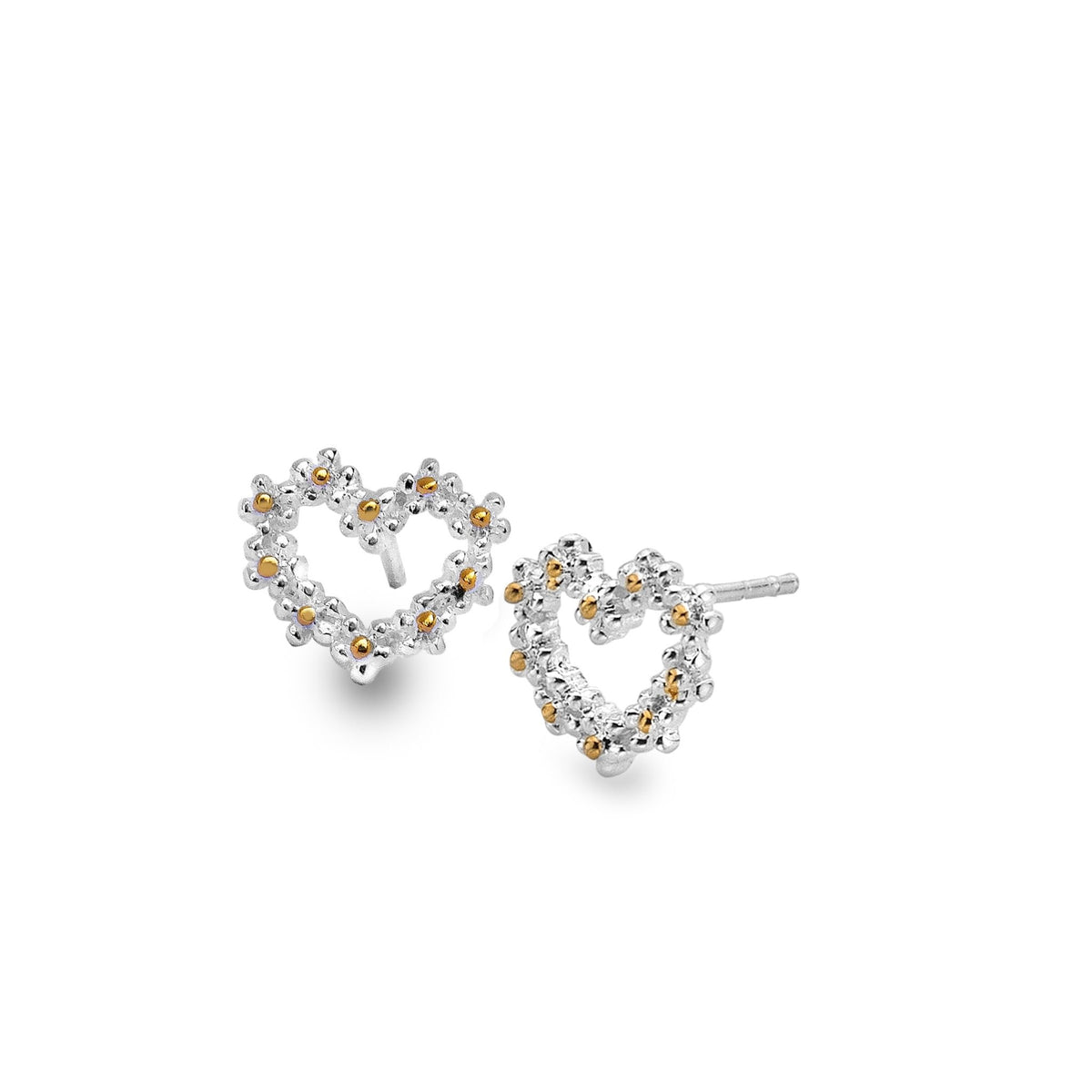 Daisy Chain Love Heart Stud Earrings, Sterling Silver & Gold Plate