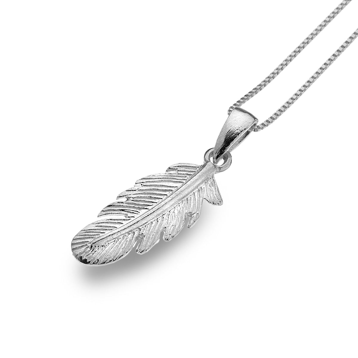 Feather Pendant Necklace, Sterling Silver, Intricate Design Handcrafted