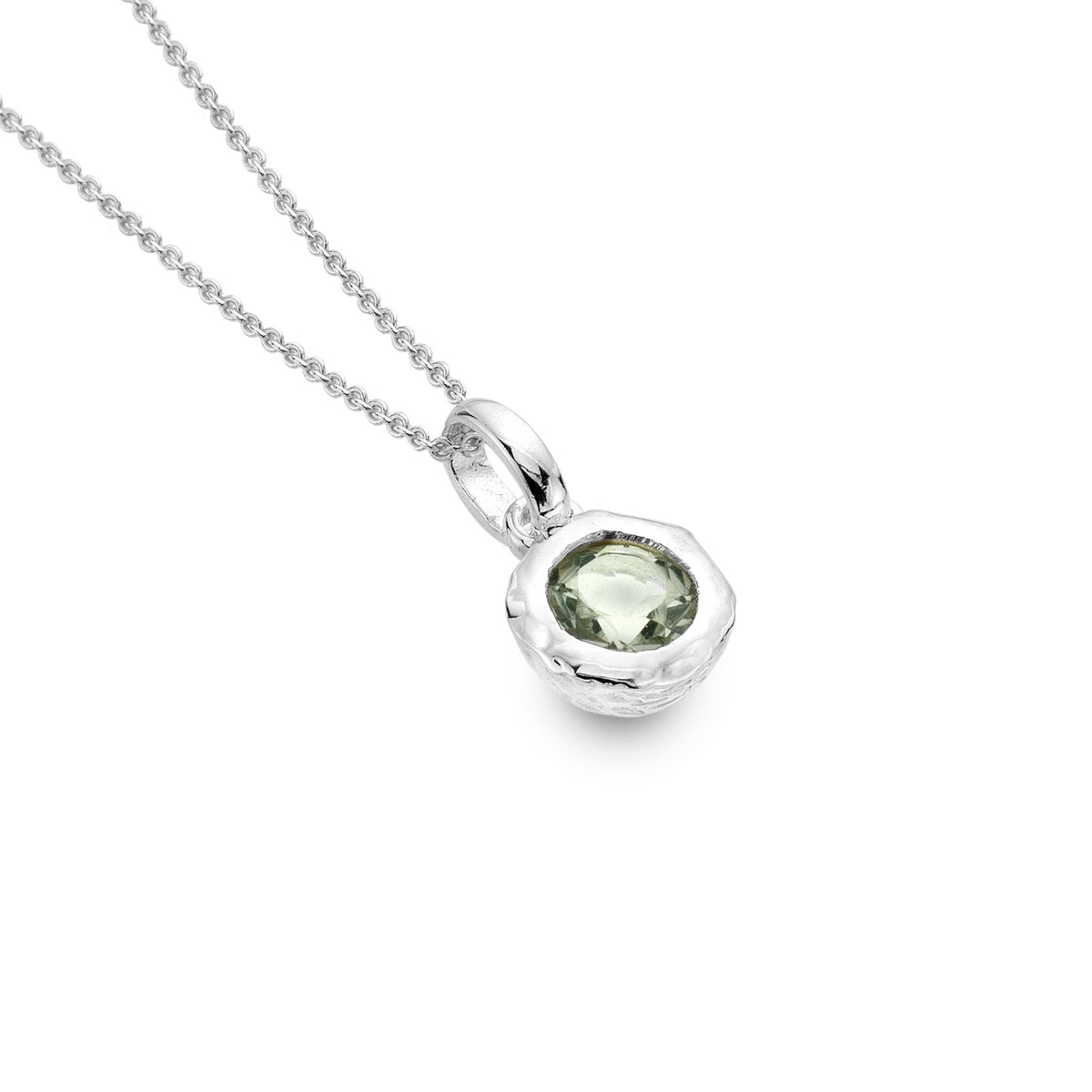 Green Quartz Pendant Necklace, Chunky Rock Textured Sterling Silver