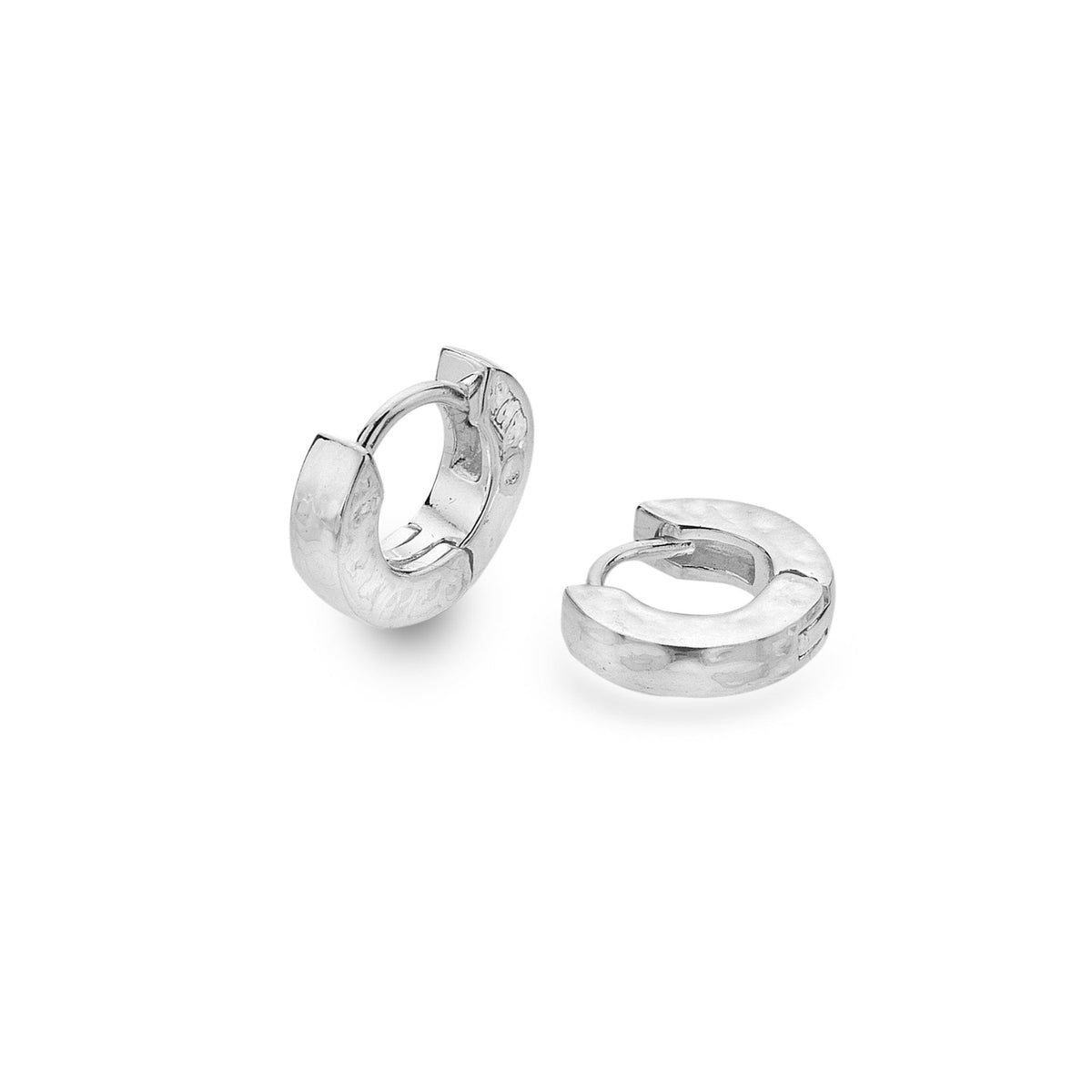 Textured Silver Chunky Huggie Hoop Earrings - Sterling Silver