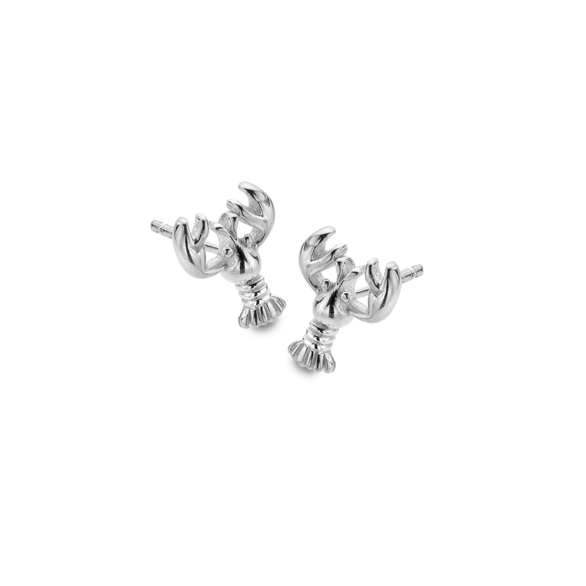 Lobster Stud Earrings, Sterling Silver, Cornish Design, Handcrafted