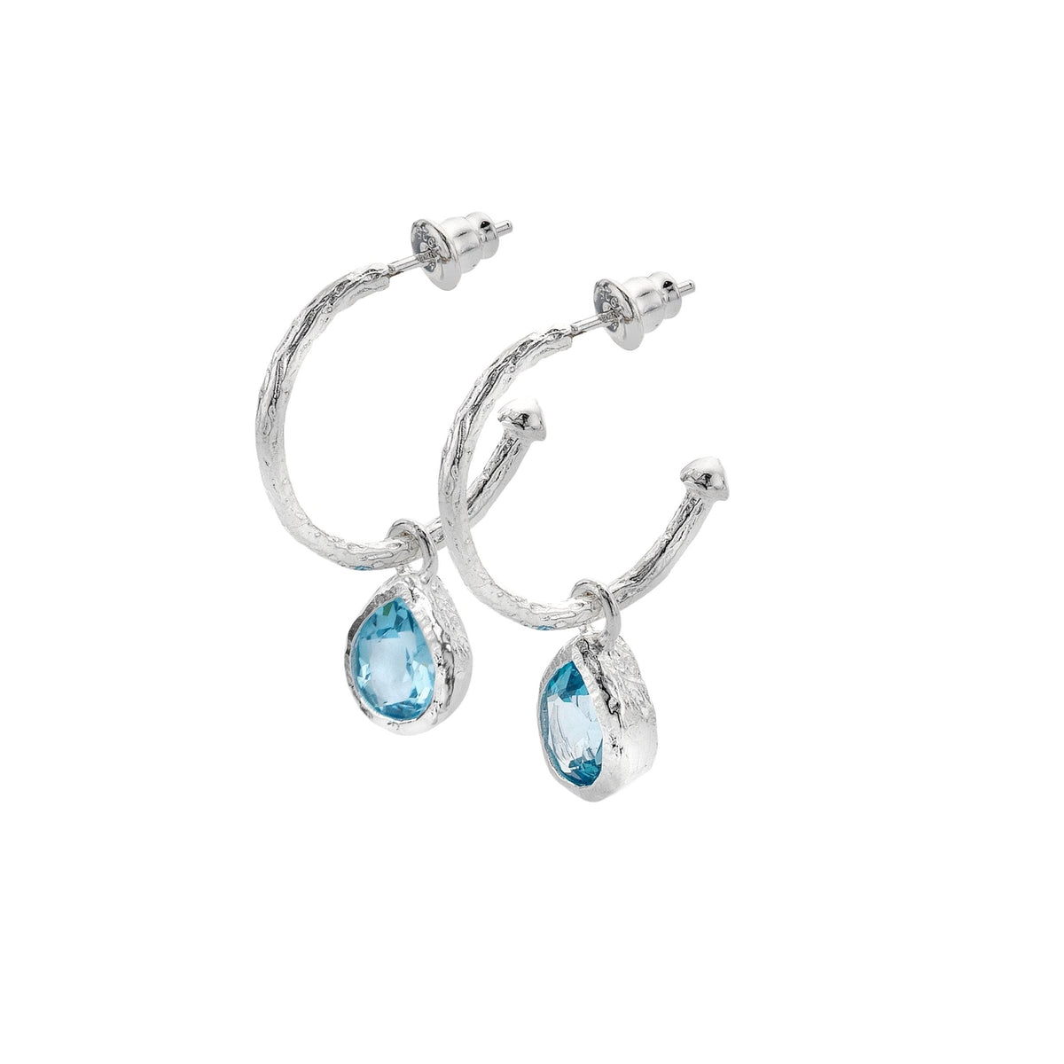 10x14 mm Teardrop Halo Blue Topaz Hoop Earrings with Cubiz Zirconia in 925 Sterling Silver | Halo SKY Blue Topaz 2024 Hoop Earrings | Gems Barn