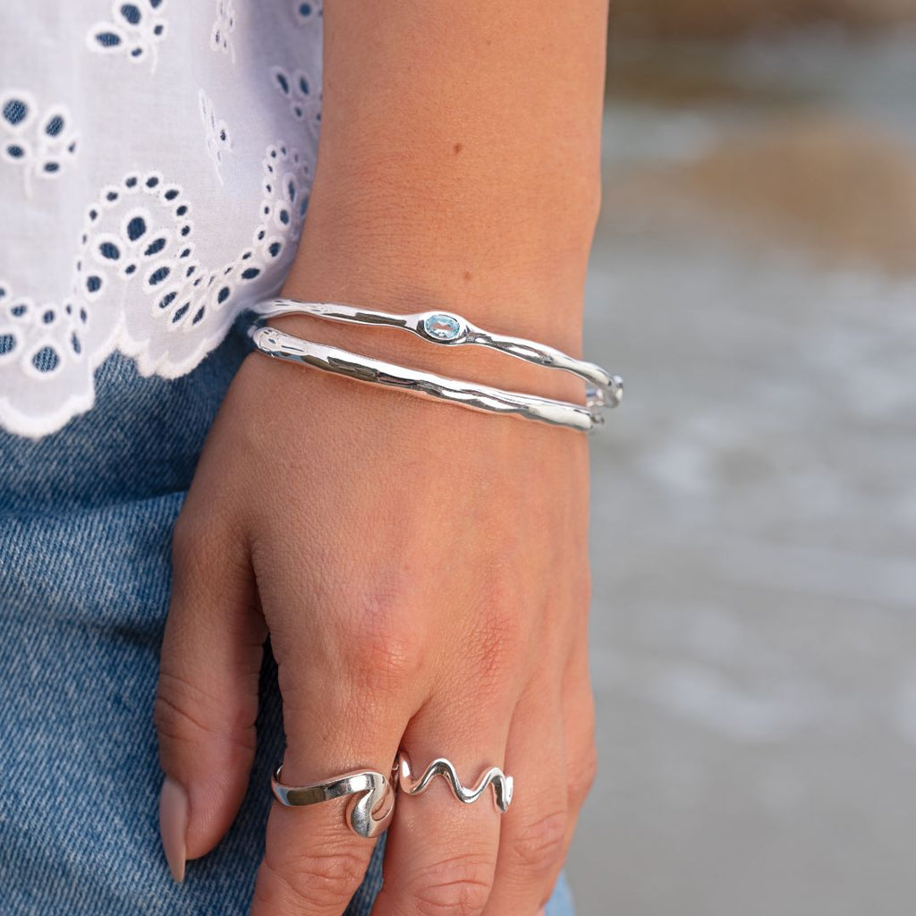 Silver Origins Blue Topaz Organic Bangle 