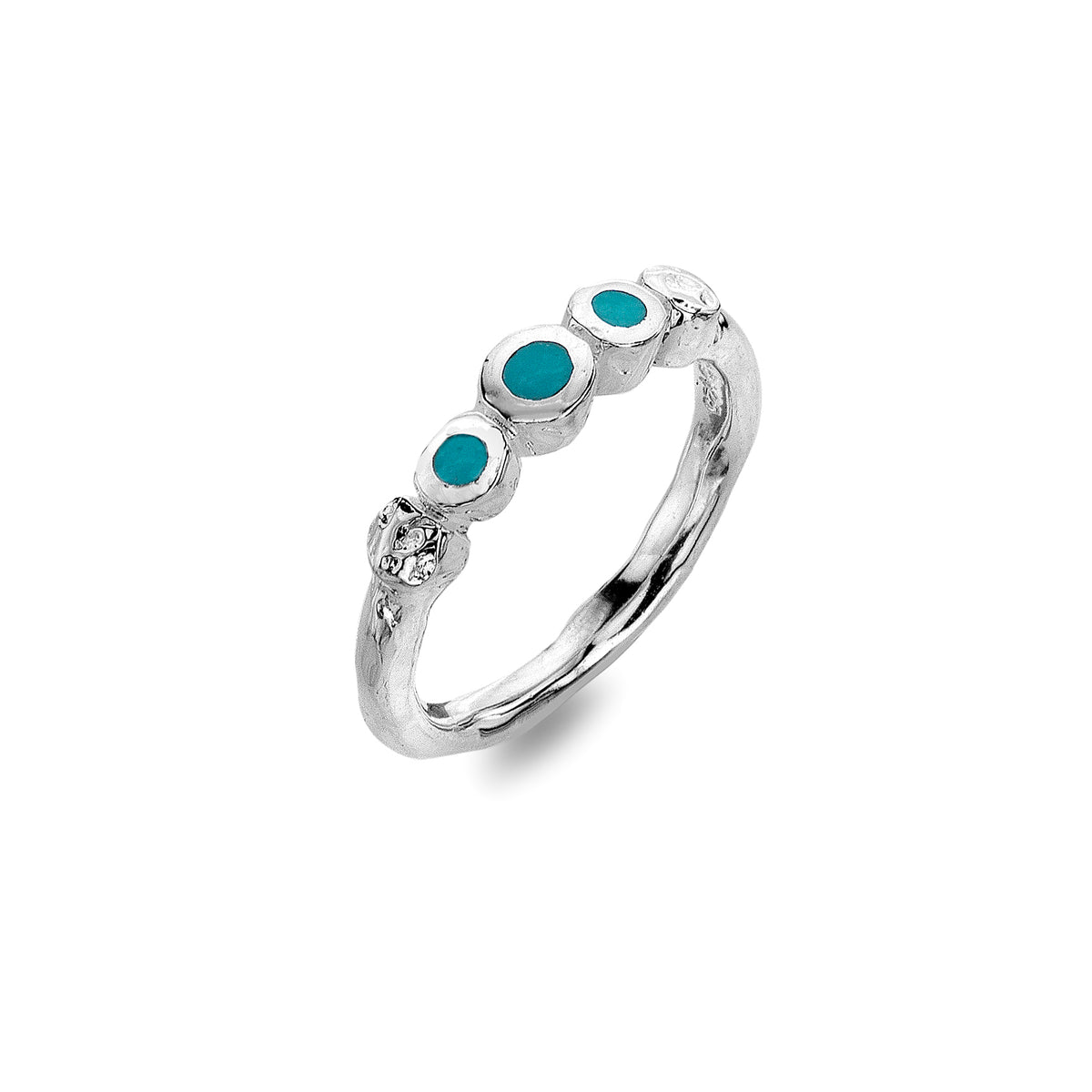 Silver Turquoise Multi Stone Ring - Bezel Set Gemstones
