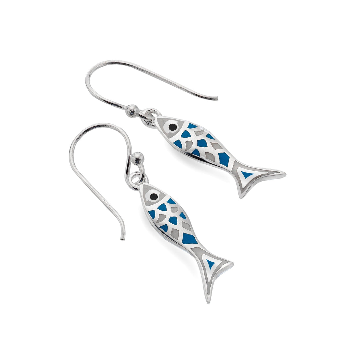 Sardine Earrings - Sterling Silver with Blue & White Enamel Detail ...