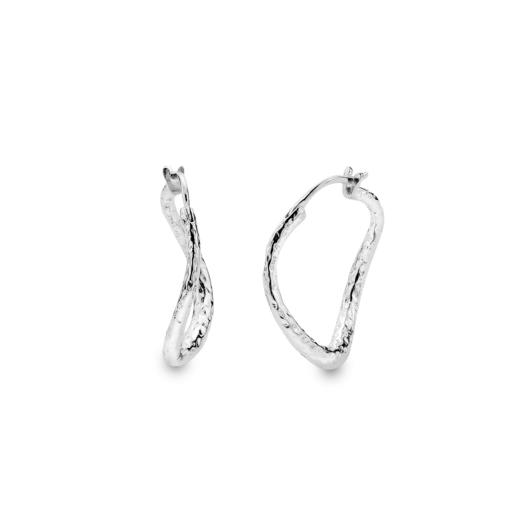 Hammered wavey hoops - SilverOrigins