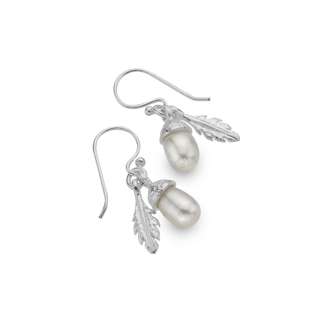 Pearl acorn and oak leaf earrings - SilverOrigins