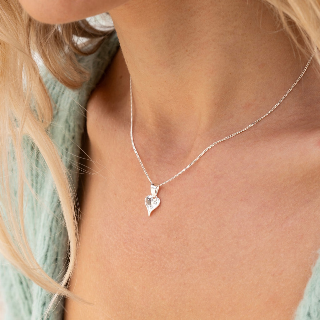 Petite leaf heart pendant - SilverOrigins