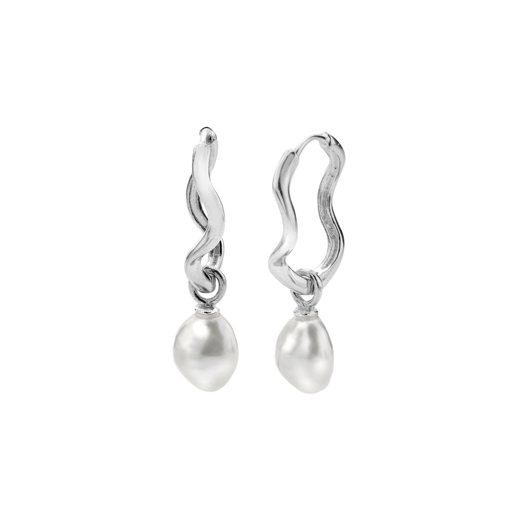 Sea ripple pearl hoops - SilverOrigins