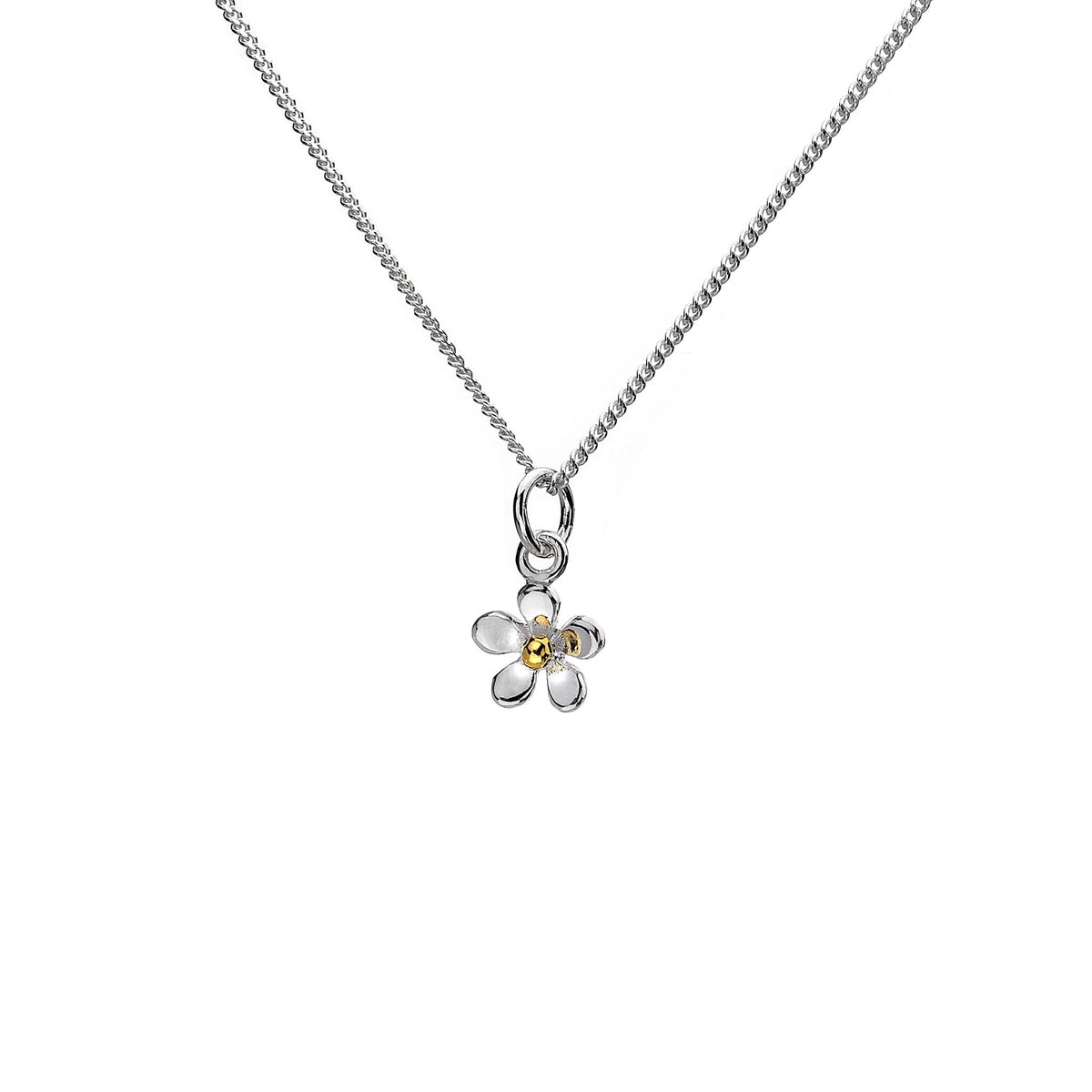 Daisy Pendant Necklace, Sterling Silver and Brass, Handcrafted Dainty