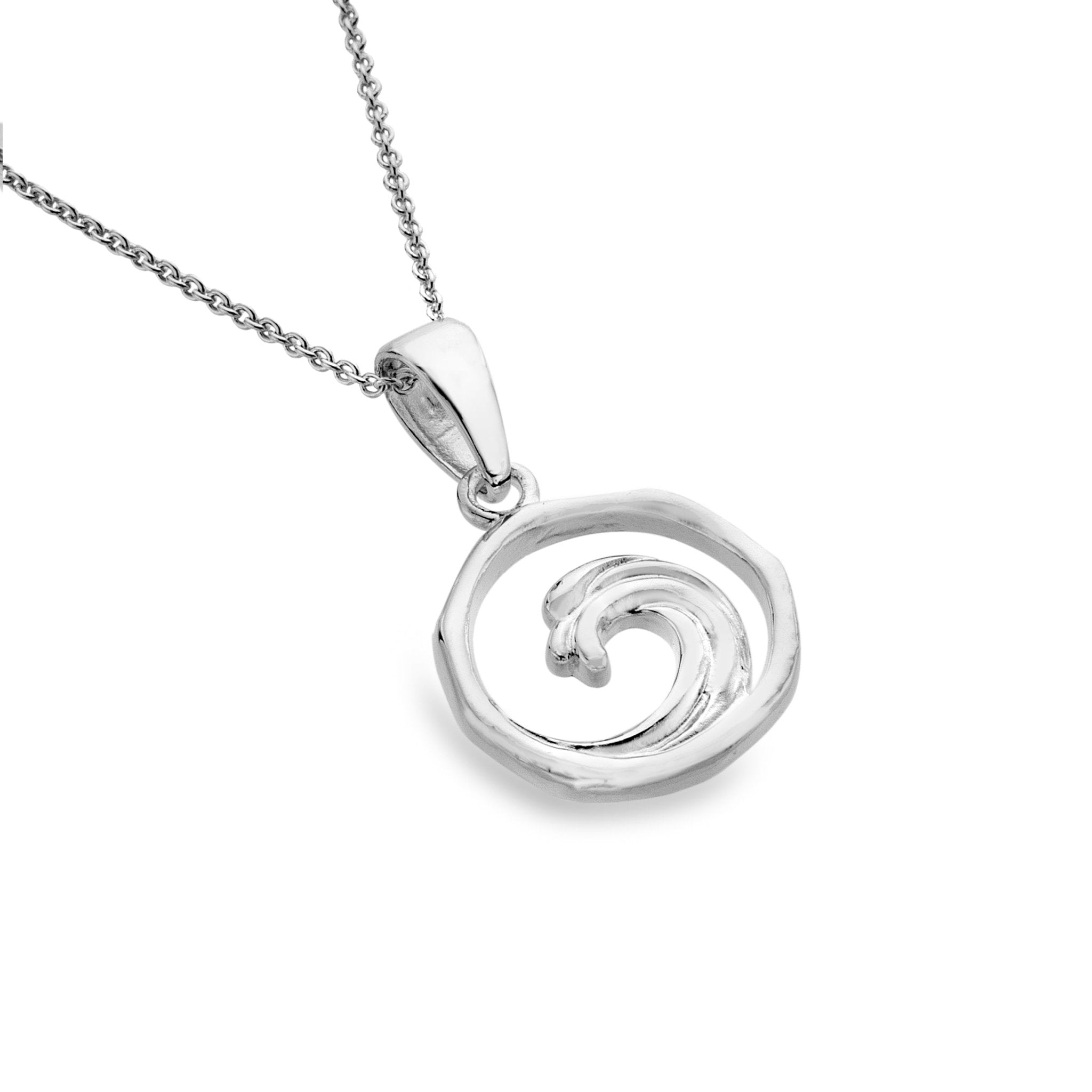 Silver Swirl Wave Pendant Necklace - Circular Organic Design - Cornish ...