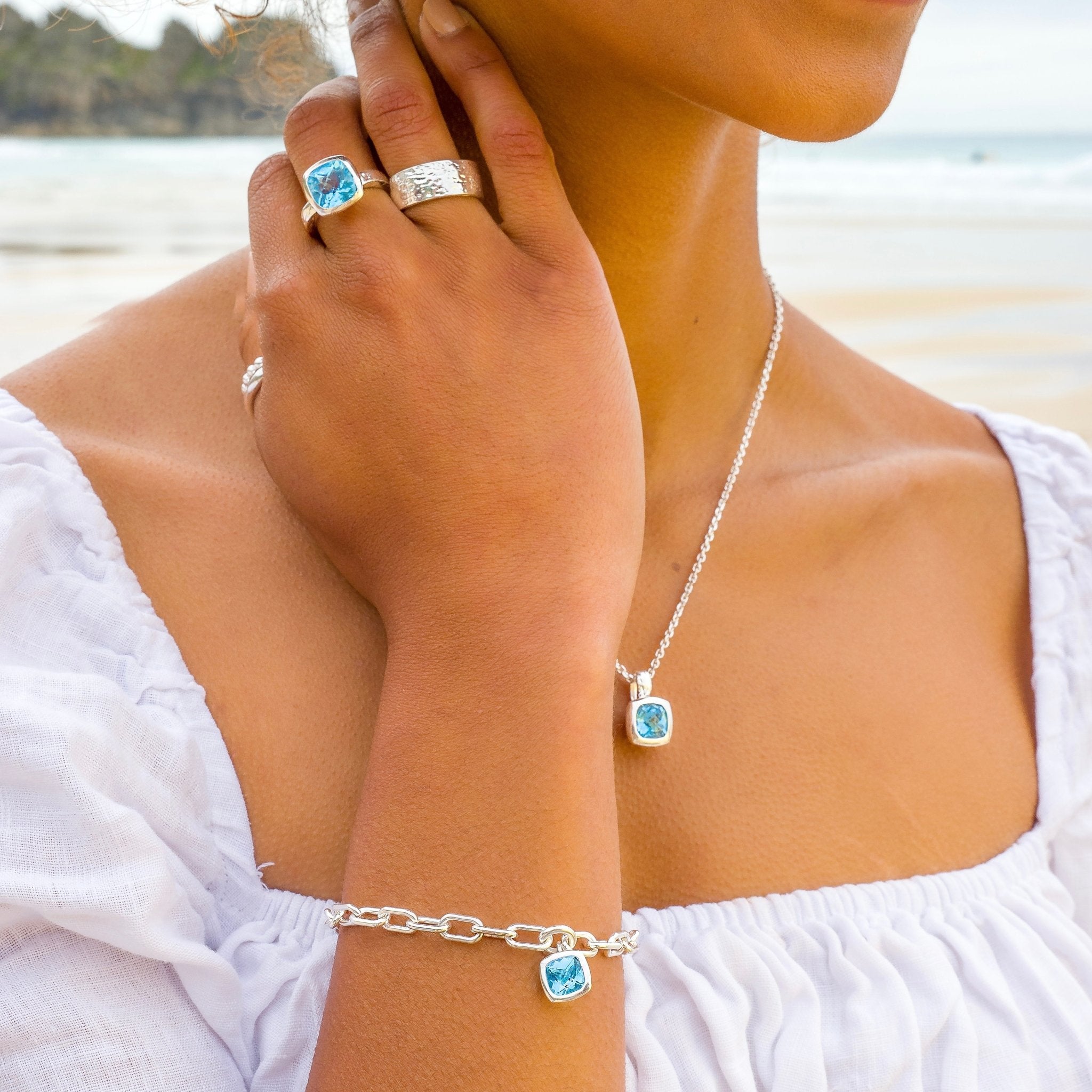 Sky Blue Topaz Bracelet for Women – Genuine, Double-Row Sky Blue Topaz –  Jewelexcess