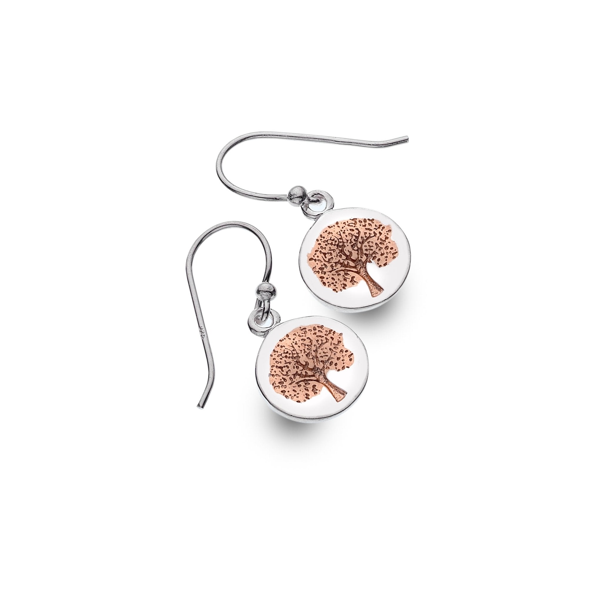Tree of Life Drop Earrings Rose Gold Plate on Sterling Silver Disc