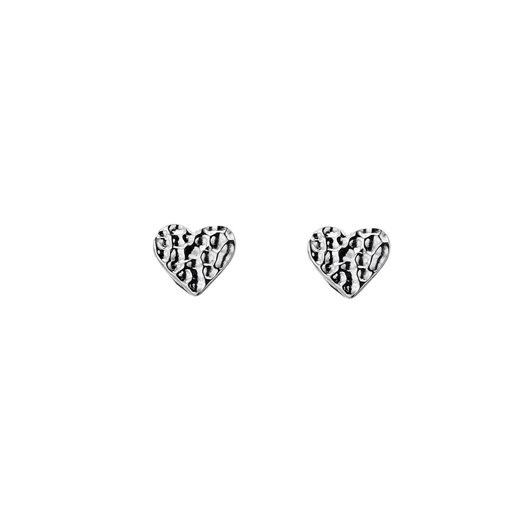 Tiny Hammered Heart Studs - SilverOrigins
