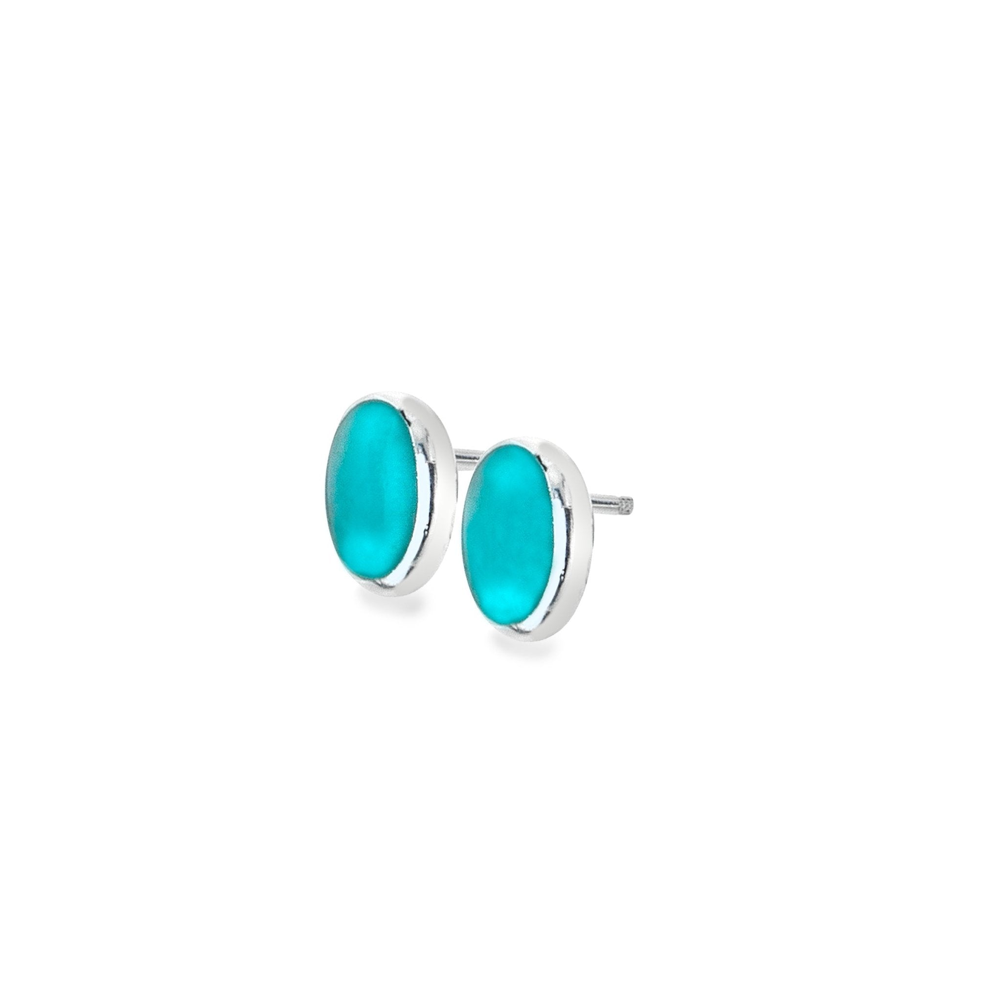 Turquoise Oval Stud Earrings Gemstone Bezel Set in Sterling Silver