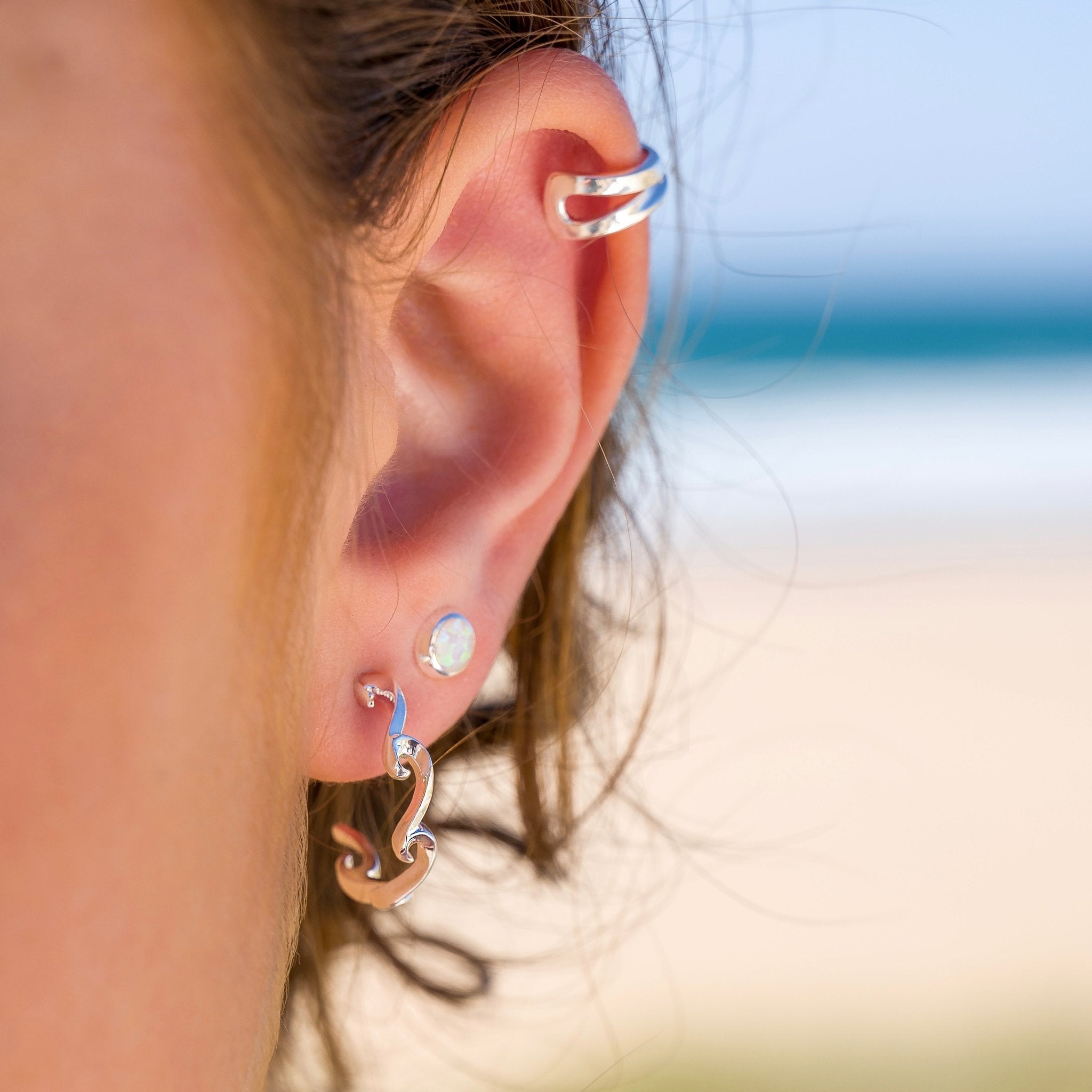 Silver Waves Open Hoop Earrings - Main Image