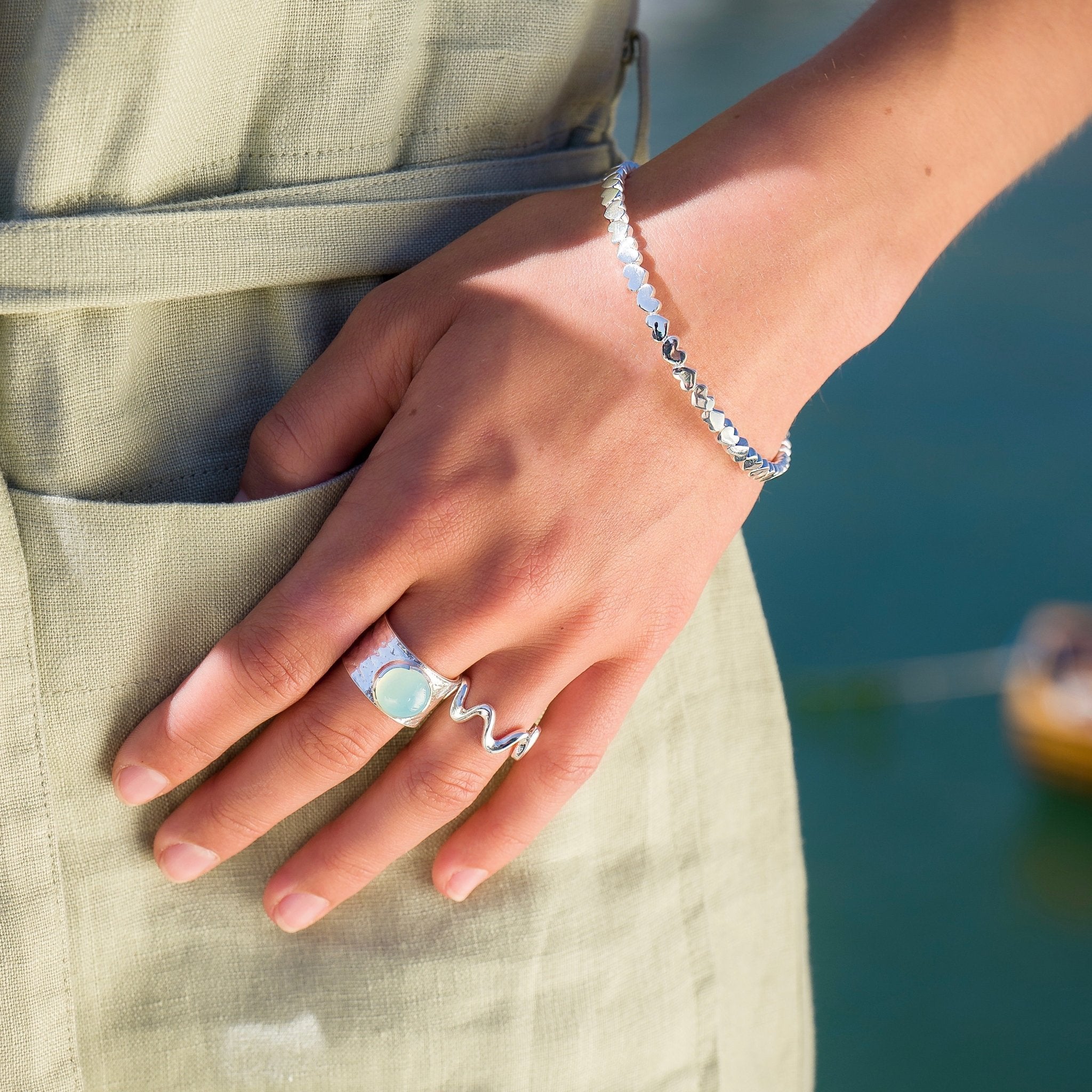 Shockwave Ripple Rings Silver Rippling Ocean Waves Band Ring